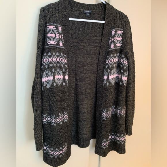 Torrid Fair Isle Open Knit Longline Cardigan Torrid Size 0 - Picture 3 of 8